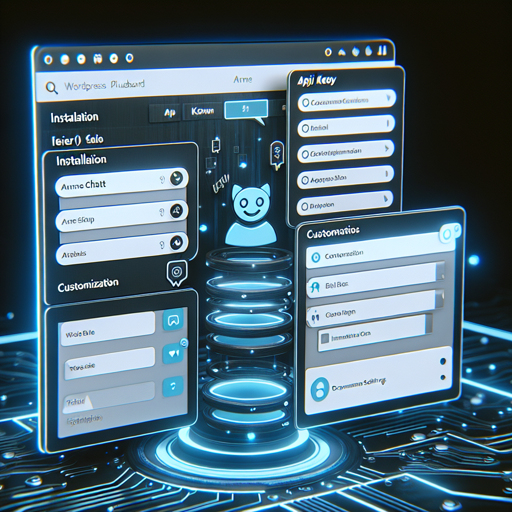 A futuristic holographic user interface with various windows and options displayed in a blue-toned 3D environment.