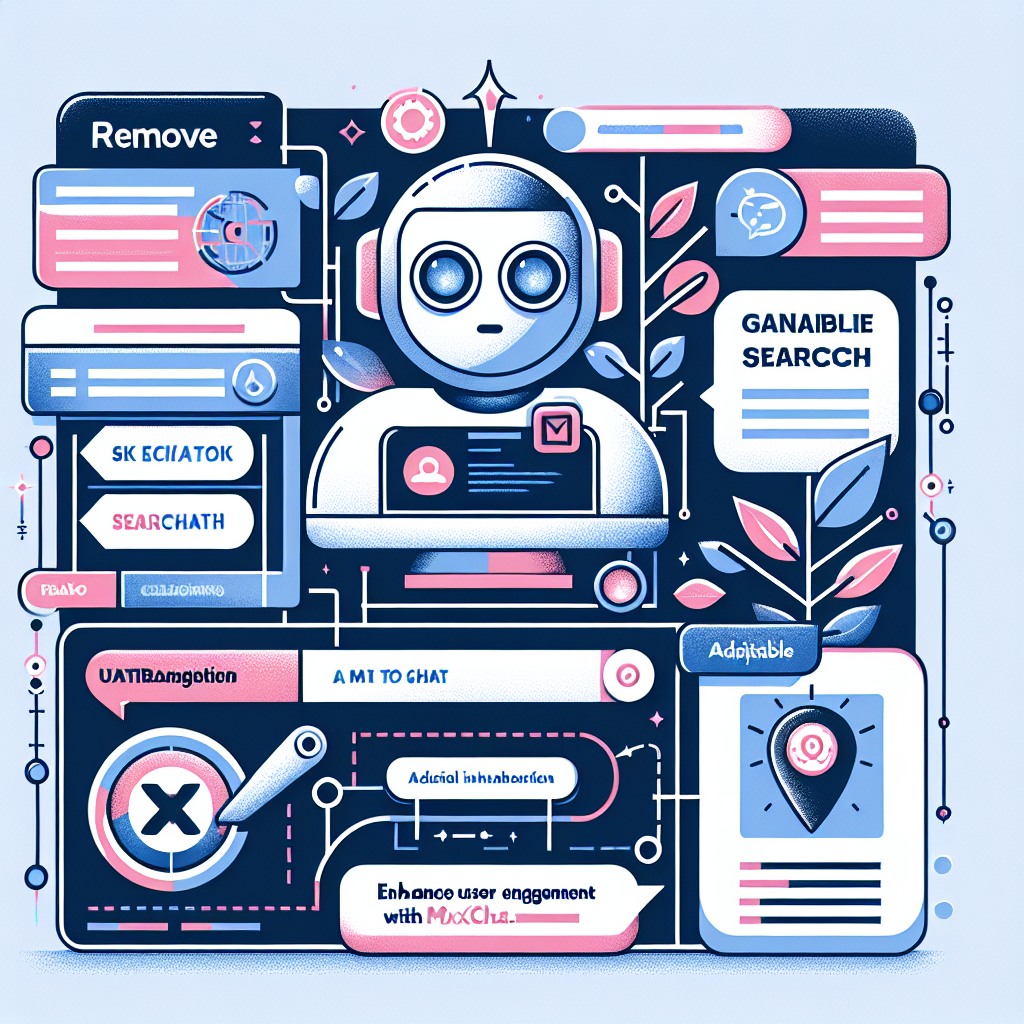 Illustration of a chatbot interface with various technical elements and annotations.