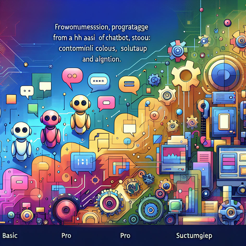 Colorful digital artwork depicting a whimsical, futuristic landscape with abstract shapes, gears, electronic circuits, and speech bubbles, accompanied by three stylized robot characters in the foreground.