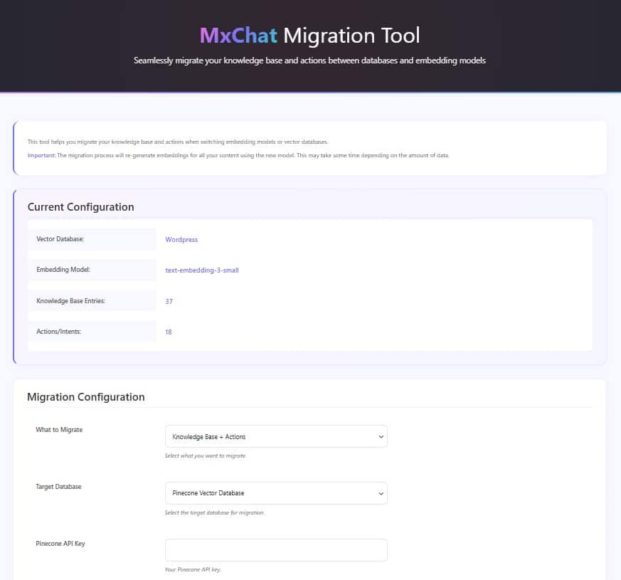 MxChat Migration Tool Dashboard