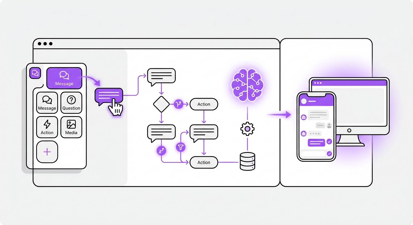 Illustration for: How Do No-Code Chatbot Builders Work?