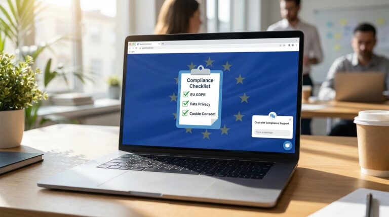 WordPress site with an AI chat widget open, illustrating EU AI Act Article 50 chatbot disclosure requirements
