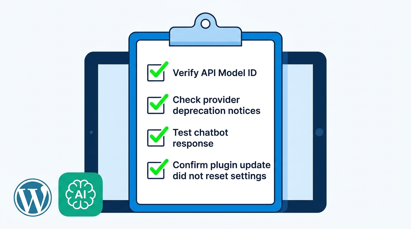 WordPress admin settings screen showing an AI chatbot model selection dropdown